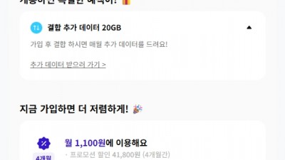 핀다이렉트SK망 120기가+5MPS 1100원, 11기가+2기가+3MPS 550원 KT망 20기가+50기가 0원 알뜰폰/뽐뿌